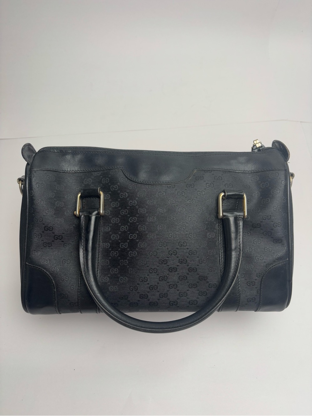 Gucci Black Monogram Leather Satchel with Gold-Tone Hardware